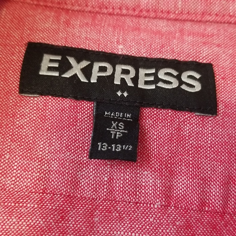 Express Mens Salmon Color Chambray Long Sleeve Button Down  EUC - Picture 2 of 3